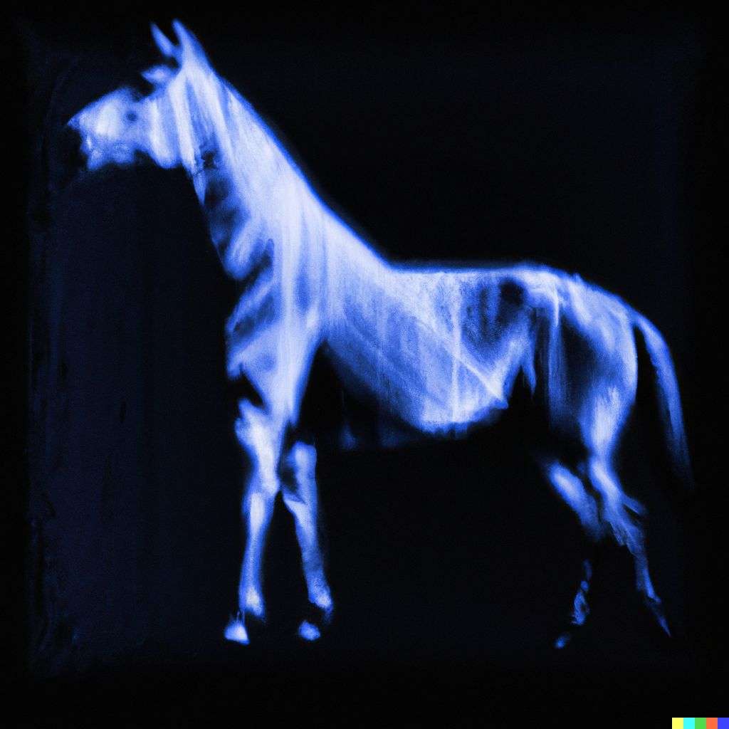 a horse, a hologram projection